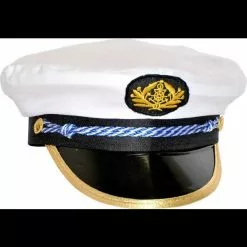 CASQUETTE CAPITAINE BLANCHE EN TISSU ET PVC