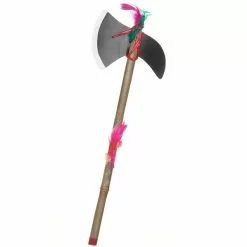 TOMAHAWK EN BOIS AVEC PLUMES 38 CM