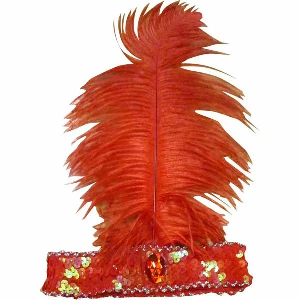 BANDEAU CHARLESTON ROUGE AVEC PLUME D'AUTRUCHE 1 BANDEAU CHARLESTON ROUGE AVEC PLUME D'AUTRUCHE