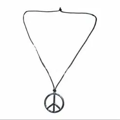 PENDENTIF PEACE AND LOVE PLASTIQUE AVEC CORDON