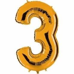 BALLON CHIFFRE 3 ALU METAL OR 35 CM