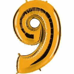BALLON CHIFFRE 9 ALU METAL OR 35 CM