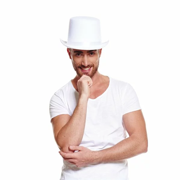 CHAPEAU HAUT DE FORME BLANC EN FEUTRINE 1 CHAPEAU HAUT DE FORME BLANC EN FEUTRINE