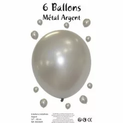 BALLONS ARGENT EN LATEX 25 CM - SACHET DE 20