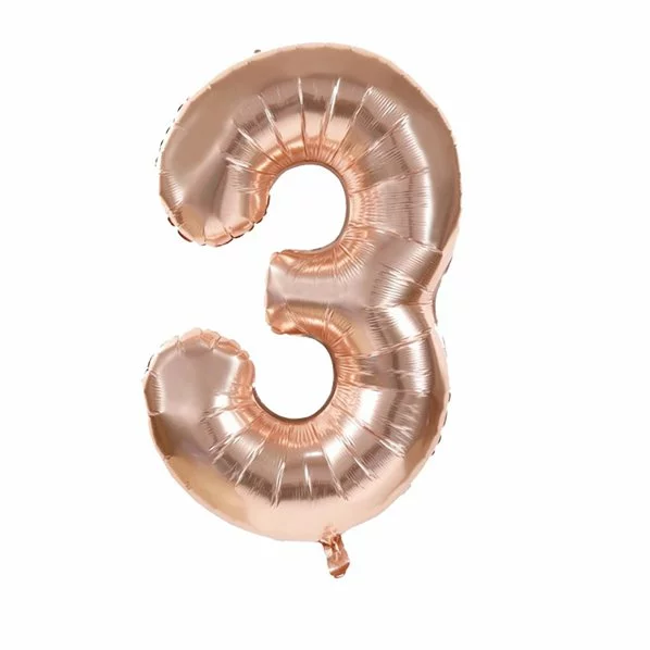 BALLON CHIFFRE 3 ALU METAL ROSE GOLD 35 CM 1 BALLON CHIFFRE 3 ALU METAL ROSE GOLD 35 CM