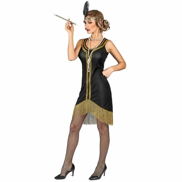 DEGUISEMENT CHARLESTON NOIR ET OR AVEC BANDEAU TAILLE XL 1 DEGUISEMENT CHARLESTON NOIR ET OR AVEC BANDEAU TAILLE XL