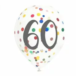 BALLONS 60 ANS EN LATEX CONFETTIS - SACHET DE 6
