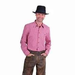 CHEMISE TYROLIENNE ROUGE/BLANC MANCHES LONGUES - TAILLE XXL