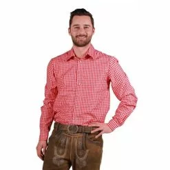 CHEMISE TYROLIENNE ROUGE/BLANC MANCHES LONGUES - TAILLE L